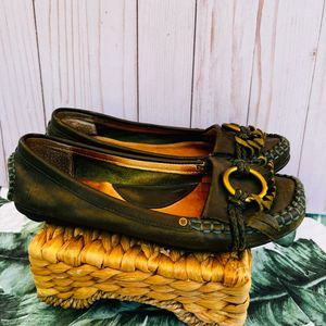 Frye Green Leather Mocassin Slip-On Flat Shoes